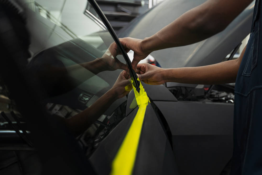 auto service salon doign car wrapping